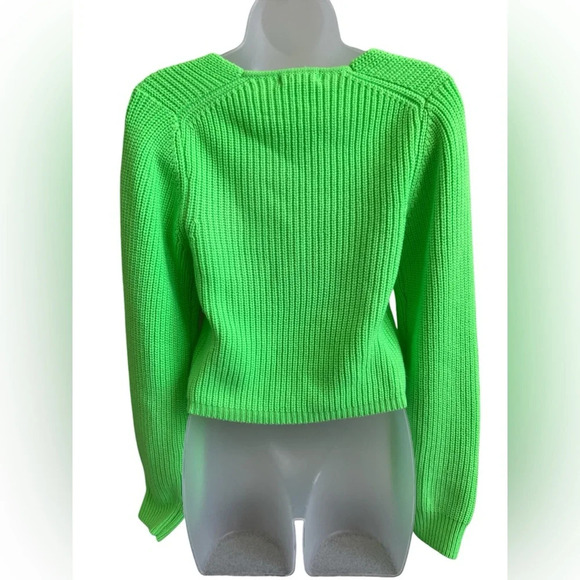 Steve Madden Cropped Long Sleeve Sweater, Size Medium, Flourescent Green - Picture 3 of 7